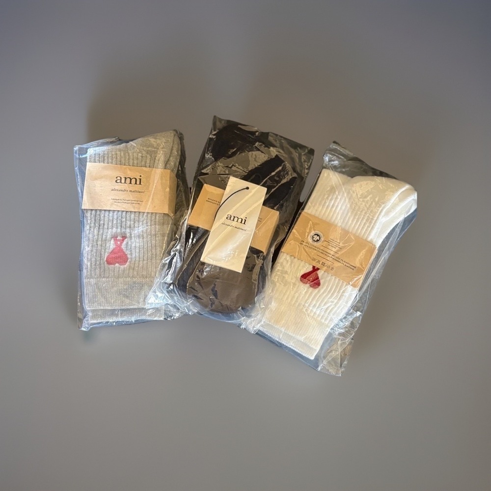 AMI Alexandre Mattiussi 3 Pack Ami de Coeur Socks Black White Grey Medium 6-9